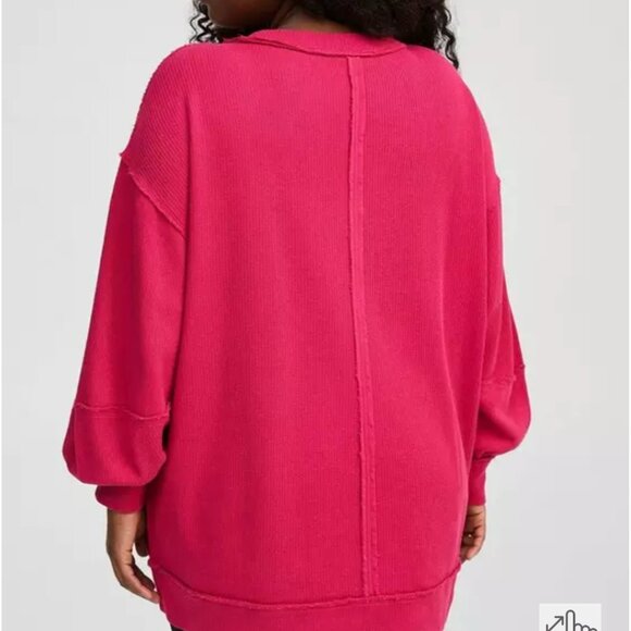 Torrid Women's Size 3X Pink Textured Cotton Crew Neck Oversized Sweatshirt - Picture 3 of 14